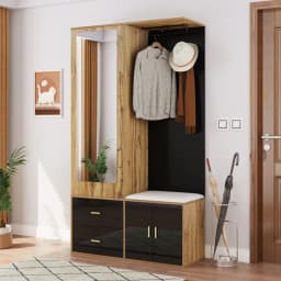 Multifunctional Coat Racks Wardrobe Set with Mirror Shoe Cabinet Bench Hooks Pull Out Hangers for Entryway Storage Organizer