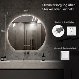 80cm Round Wall‑Mounted Smart Bathroom Mirror, Anti‑Fog Vanity Makeup Mirror, Modern Home Bathroom Decor Mirror