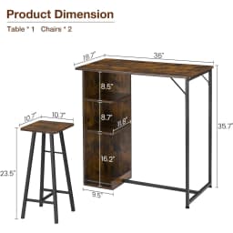 3-Piece Nordic Style Bar Table Set For 2 Space Saving Small Apartment Table With 3 Tier Storage Shelves For Kitchen Living Room