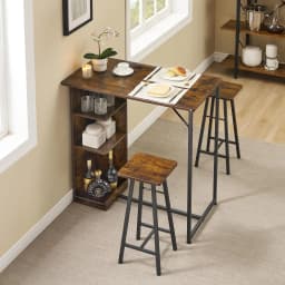 3-Piece Nordic Style Bar Table Set For 2 Space Saving Small Apartment Table With 3 Tier Storage Shelves For Kitchen Living Room