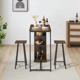 3-Piece Nordic Style Bar Table Set For 2 Space Saving Small Apartment Table With 3 Tier Storage Shelves For Kitchen Living Room