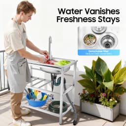 Stainless Steel Kitchen Utility Sink Freestanding Outdoor Kitchen Sink With Faucet Single Bowl For Washing Utensils, Ingredients