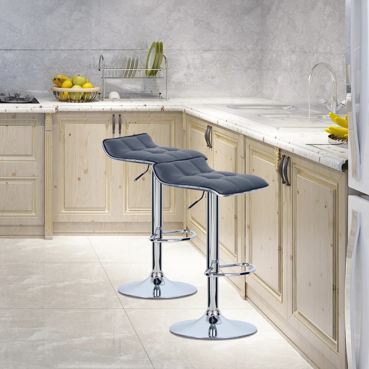WOLTU 2PCs/Set Bar Stools Hight-Adjustable Counter Stool Faux Leather Well Padded Seat Dining Room Chair Swivel Bar Chair