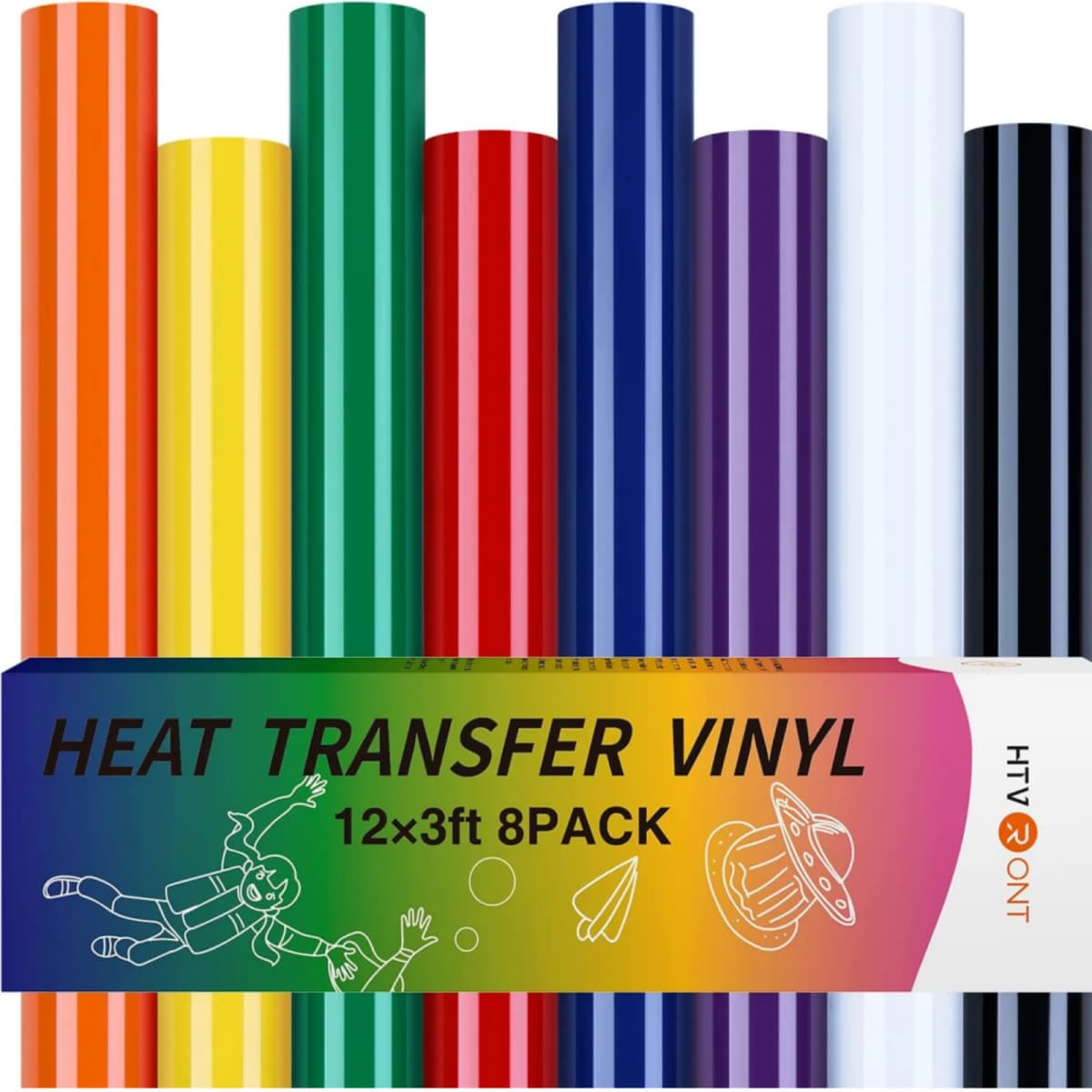 HTVRONT HTV Heat Transfer Vinyl Bundle - 8 Pack 12' X 3FT HTV Vinyl for T-Shirts, Iron on Vinyl with 8 Assorted Colors