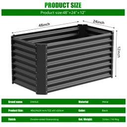 VELPAX Metal Raised Garden Strap, 122x61x61 cm, Weather Resistant Outdoor Vegetable Trap, Rectangular