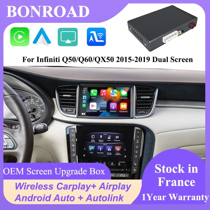 Carplay Module without thread Bonroad for Infiniti, double screen 8 inches, 2015-2019 Q50 Q60 Q50L QX50 Android Auto Airplay Mirror ink Box