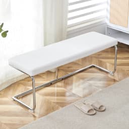 130cm Leather Bench with Chrome Frame Modern Design for Living Room Dining Hallway