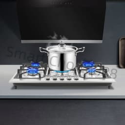 5-Burner Gas Stove Electronic Pulse Ignition Convertible Natural Gas to LPG Stainless Steel Cooktop for Home Restaurant