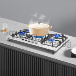 5-Burner Gas Stove Electronic Pulse Ignition Convertible Natural Gas to LPG Stainless Steel Cooktop for Home Restaurant
