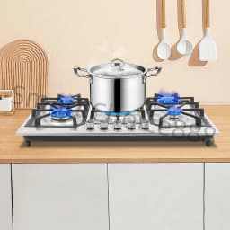 5-Burner Gas Stove Electronic Pulse Ignition Convertible Natural Gas to LPG Stainless Steel Cooktop for Home Restaurant