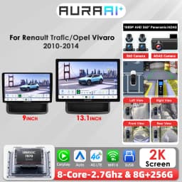 AURAAI X100 AI Carplay Android Car radio For Renault Trafic Opel Vivaro 2010-2014 multimedia 2k 8Core 2.7GHz GPS Screen ADAS 360