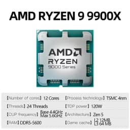AMD Ryzen 9 9900X New 12-Core 24-Thread R9 9900x 9000 Series DDR5 5.6 GHz L3=64M Game Cache Socket AM5TDP 120W but without fan