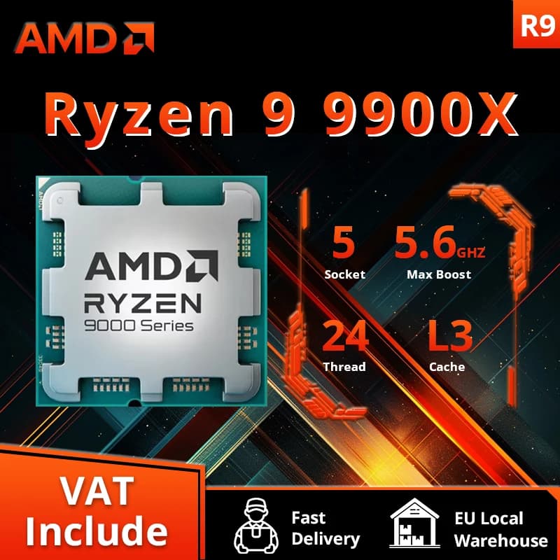 AMD Ryzen 9 9900X New 12-Core 24-Thread R9 9900x 9000 Series DDR5 5.6 GHz L3=64M Game Cache Socket AM5TDP 120W but without fan