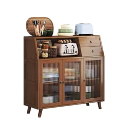 Buffet Cabinet 2 Drawers 3 Translucent Doors Kitchen Buffet Sideboard Multifunction Space Saving 2 Shelves for Dining Room
