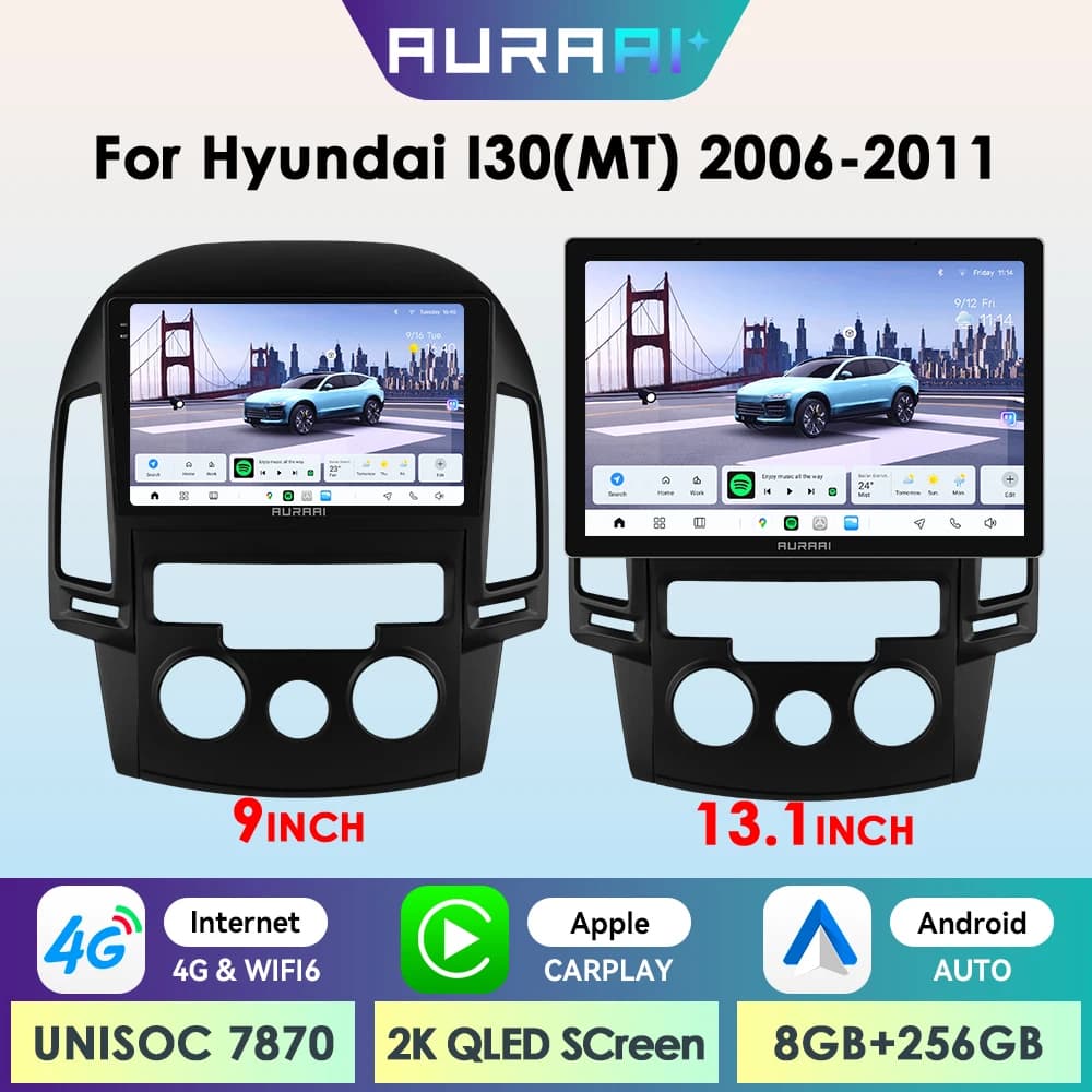 AURAAI X100 Android13 Car Intelligent Screen for Hyundai i30 2006 - 2011 MT Auto CarPlay GPS DSP RDS SWC AI Voice Control