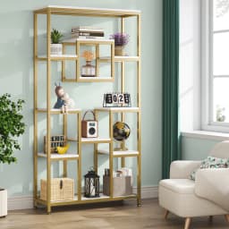 Tribesigns 180 cm High Gold Bookcase, Modern Freestanding Bookcase with 11 Open Storage Shelves, High Display Bookshelves