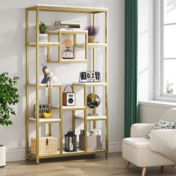 Tribesigns 180 cm High Gold Bookcase, Modern Freestanding Bookcase with 11 Open Storage Shelves, High Display Bookshelves