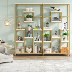 Tribesigns 180 cm High Gold Bookcase, Modern Freestanding Bookcase with 11 Open Storage Shelves, High Display Bookshelves