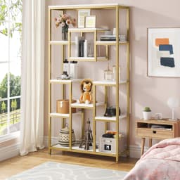 Tribesigns 180 cm High Gold Bookcase, Modern Freestanding Bookcase with 11 Open Storage Shelves, High Display Bookshelves