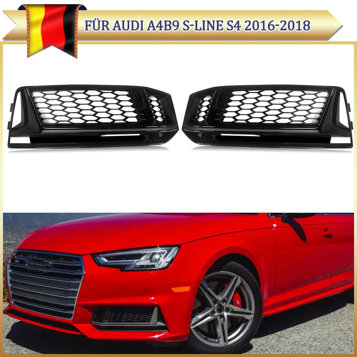 1 Pair Fog Light Grille Compatible with Audi A4 B9 S-LINE S4 Sport 2016 2017 2018 Honeycomb Fog Light Mesh Fog Lamp Cover Black