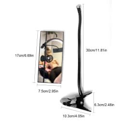 1Pc Clip On Mirror For Eyelash Extension With Protective Frame , Black 360°Metal Stem With Convex Mirror , Office Safety Stere