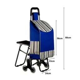 Foldable Shopping Cart With Seat, Dual Three-Wheel Stair-Climbing Trolley, Ergonomic Handle