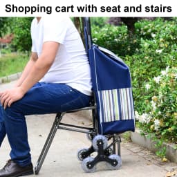 Foldable Shopping Cart With Seat, Dual Three-Wheel Stair-Climbing Trolley, Ergonomic Handle