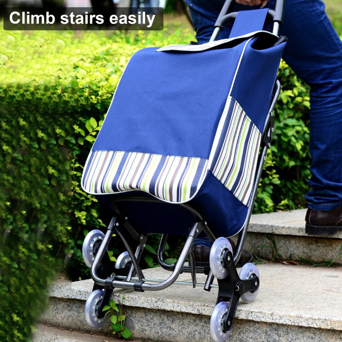 Foldable Shopping Cart With Seat, Dual Three-Wheel Stair-Climbing Trolley, Ergonomic Handle