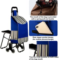 Foldable Shopping Cart With Seat, Dual Three-Wheel Stair-Climbing Trolley, Ergonomic Handle