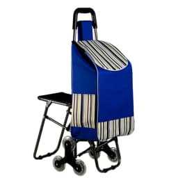 Foldable Shopping Cart With Seat, Dual Three-Wheel Stair-Climbing Trolley, Ergonomic Handle