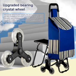 Foldable Shopping Cart With Seat, Dual Three-Wheel Stair-Climbing Trolley, Ergonomic Handle