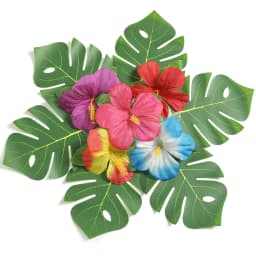 48 Pieces Of Palm-Leaf Hibiscus Flowers Simulated Artificial Leaf Hawaiian Jungle Beach Theme Birthday Dining Table Decoration