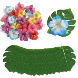 48 Pieces Of Palm-Leaf Hibiscus Flowers Simulated Artificial Leaf Hawaiian Jungle Beach Theme Birthday Dining Table Decoration