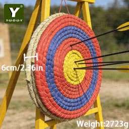Y-U-O-U-Y Straw Target, handwoven from natural straw, ideal for beginners. Quickly installs on grass or shooting ranges.
