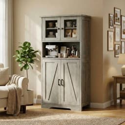 HAUSPROFI Tall Storage Cabinet 128cm with Glass Doors – Adjustable Shelves, Damp-Resistant for Kitchen, Bathroom & Hallway