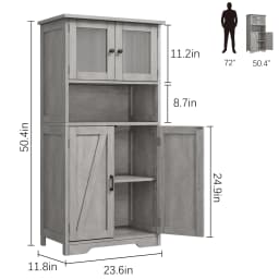 HAUSPROFI Tall Storage Cabinet 128cm with Glass Doors – Adjustable Shelves, Damp-Resistant for Kitchen, Bathroom & Hallway