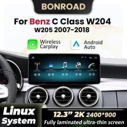 12.3" 2K Wireless CarPlay Andorid Auto For Benz C Class 2011-2018 W204 W205 S205 C204 Car Screen Radio Multimedia Navigation GPS