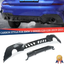 Rear Bumper Lip Spoiler Trim Splitter Diffuser For BMW 3 Series G20 G28 M Sport 2019-2020 Double-Single Round Out Carbon Look