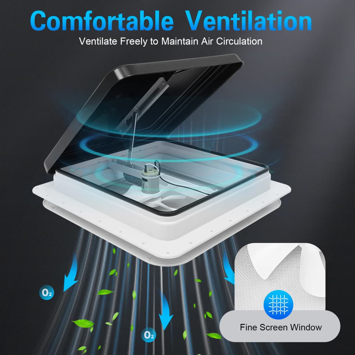 Universal Roof Vent Skylight with Screen Window 14x14 Inch Dustproof And Waterproof for RV Standard Size 42x42 Cm