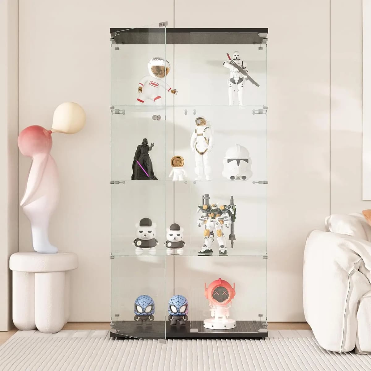 Rosahqnda Glass Display Cabinet Standing Display Cabinet 163.5cm Transparent Furniture Figure Glass Display Case Living Room Bar