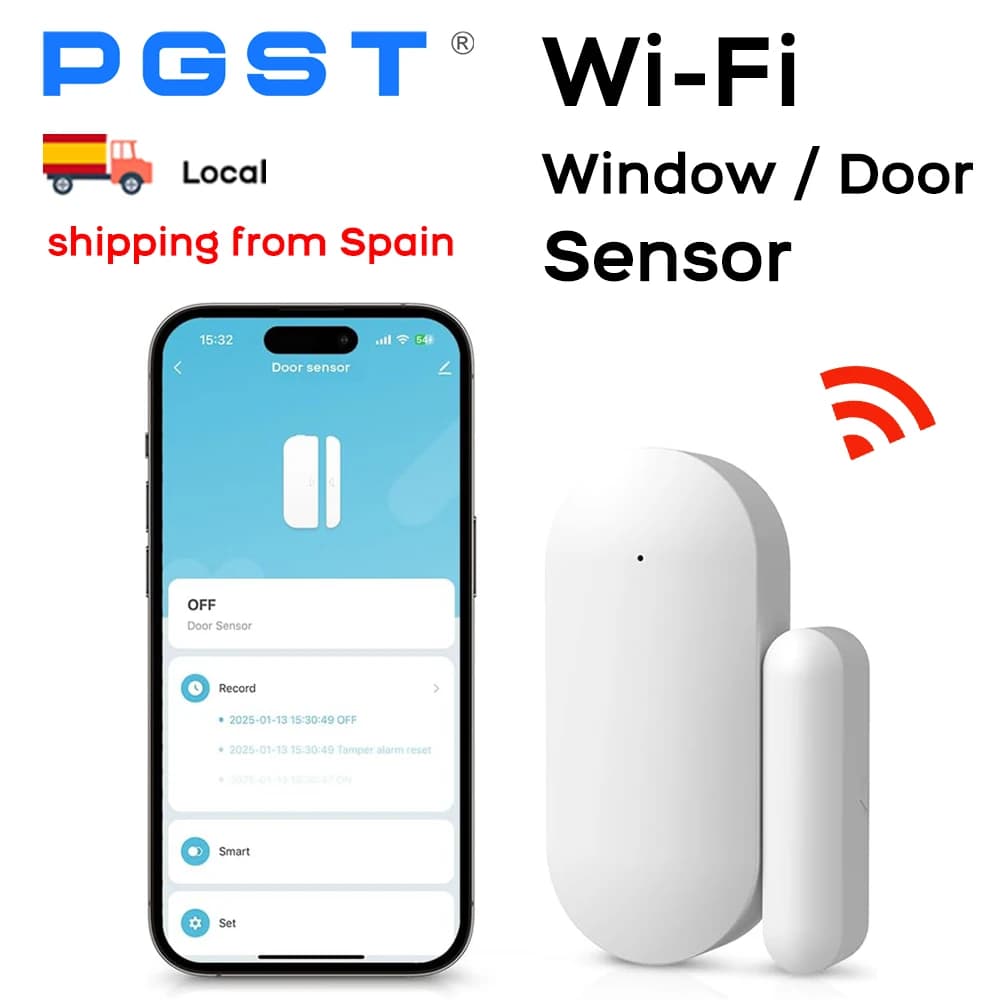 PGST Tuya WiFi Smart Door Window Sensor Wireless Security Alarm System Real-Time Alerts Smart Life App Control for Home Safety