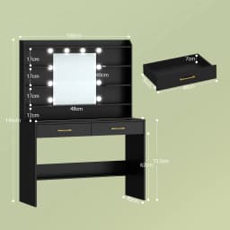 Dressing Table with Mirror, Dressing Table with Shelves and 2 Drawers for Bedroom, Living Room, Adjustable Brightness