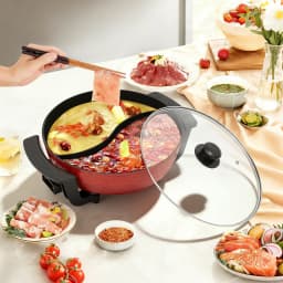 Household Hot Pot Electric Hotpot 1360W 6L Multi-function Cooking Pot with 5 Temperature Levels for Family Gathering
