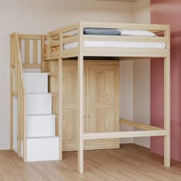 Loft bed 90*200cm, with storage, safety climbing ladder, and storage wardrobe; single bed, youth bed, children's bed