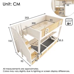 Children Bunk Bed with Staircase Storage 90x200cm Double Bed Safety Lattice No Mattress Included