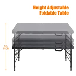 Heavy Duty 125cm Folding Table Adjustable Height 135KG Weight Capacity for Garden Camping Picnic Outdoor