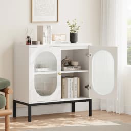 Freestanding Sideboard Cabinet with 2-Door Fluted Glass Doors Storage Cabinet with Adjustable Shelf for Living Room Dining Room