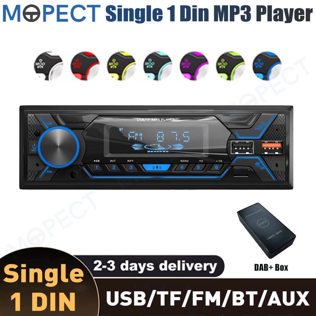 MOPECT DAB+ Single 1 DIN Car Radio Bluetooth Stereo MP3 Player 2USB/TF/FM/AUX Head Unit MP3 Player In-dash Remote Control Non CD