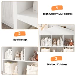 Toy Storage Organizer 5-Cubby Kids Bookshelf White Bookcase Toddlers Playhouse Cabinet Shelf for Boys Girls Wooden Cubby Storage