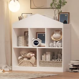 Toy Storage Organizer 5-Cubby Kids Bookshelf White Bookcase Toddlers Playhouse Cabinet Shelf for Boys Girls Wooden Cubby Storage
